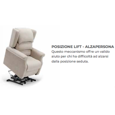 Poltrona relax elettrica TOSCA FIOCCO Permaflex con Lift 2 Motori – Braccioli Estraibili e Doppia Pediera di Serie