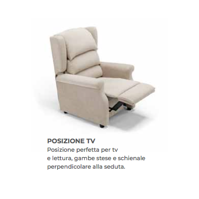 Poltrona relax elettrica TOSCA FIOCCO Permaflex con Lift 2 Motori – Braccioli Estraibili e Doppia Pediera di Serie